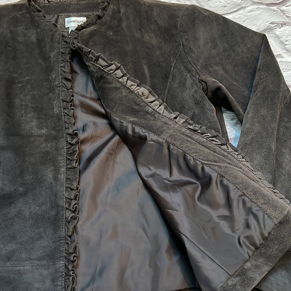 Chico’s women’s suede brown open front ruffle jacket EXCELLENT - Picture 7 of 10